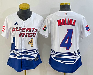 Womens Puerto Rico Baseball #4 Yadier Molina Number 2023 Red World Classic Stitched Jersey->2023 world baseball classic->MLB Jersey